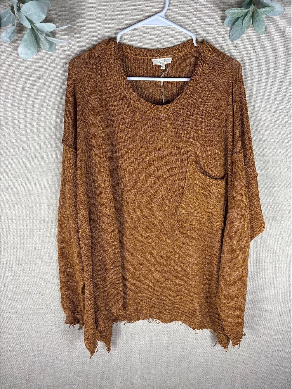 Easel > New with Tags Golden Red Raw Hem Distressed Oversized Sweater Large